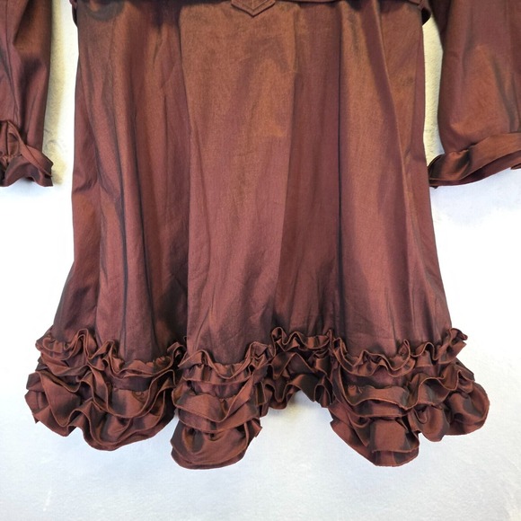 Samuel Dong Coat Women L Brown Metallic Ruffle Steampunk Satin Gothic Vintage - Picture 7 of 16